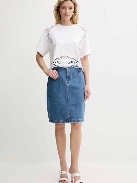 BOSS spódnica jeansowa kolor niebieski mini rozkloszowana 50538596