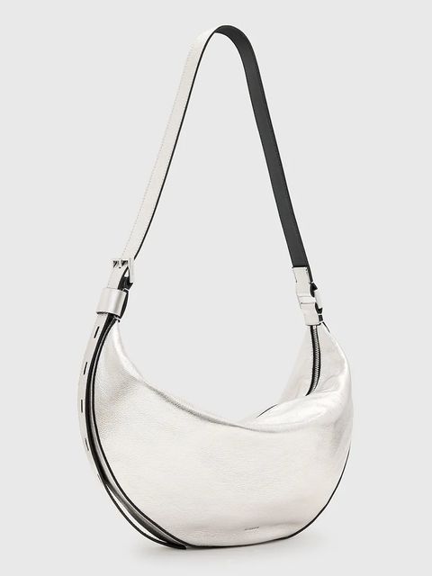 AllSaints torebka skórzana HALF kolor srebrny W336XC