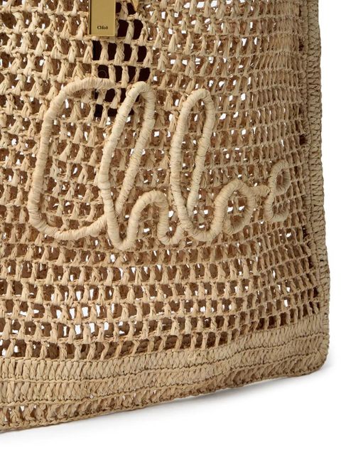 Chloé Summer Banana logo-detail raffia tote bag - Neutrals