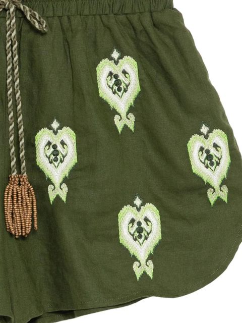FARM Rio heart-embroidered tapestry shorts - Green
