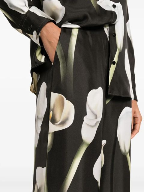 Lanvin Calla Lily-print silk trousers - Green