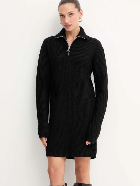 Patrizia Pepe sukienka z dodatkiem wełny kolor czarny mini prosta 2A2985 K9O3A - zdjęcie produktu nr 1