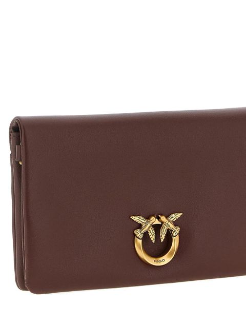 PINKO Love Click padded birds leather clutch bag - Brown