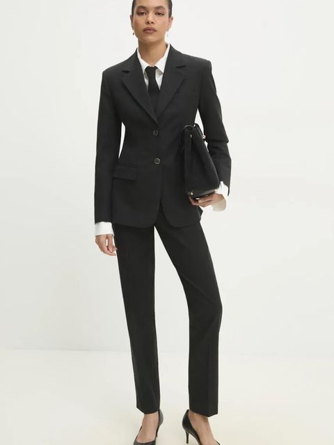 Answear.LAB spodnie garniturowe z prostą nogawką kolor czarny fason cygaretki high waist - zdjęcie produktu nr 2