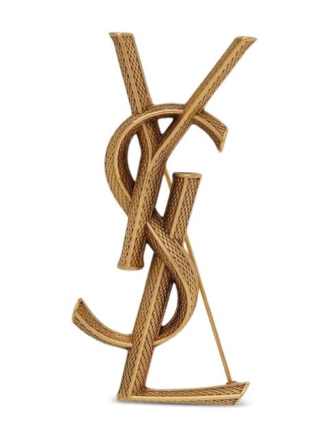 Saint Laurent textured logo letter brooch - Gold - zdjęcie produktu nr 1