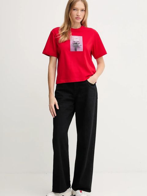 Calvin Klein Jeans t-shirt bawełniany damski kolor czerwony LV047D880G