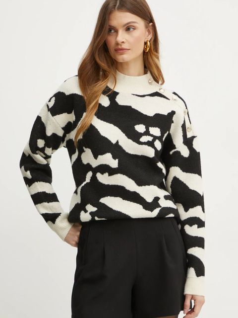 Morgan sweter MFELIX damski kolor beżowy z półgolfem MFELIX