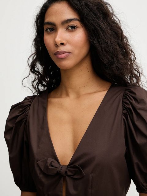 Rotate bluzka bawełniana damska kolor brązowy gładka 1151121667