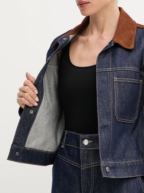 Liu Jo kurtka jeansowa kolor granatowy przejściowa oversize UF5084.DS073