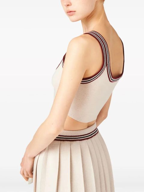 Miu Miu stripe-trim cashmere cropped top - Neutrals