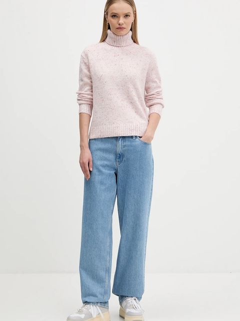 Tommy Jeans sweter z dodatkiem wełny damski kolor różowy z golfem DW0DW21687 - zdjęcie produktu nr 2