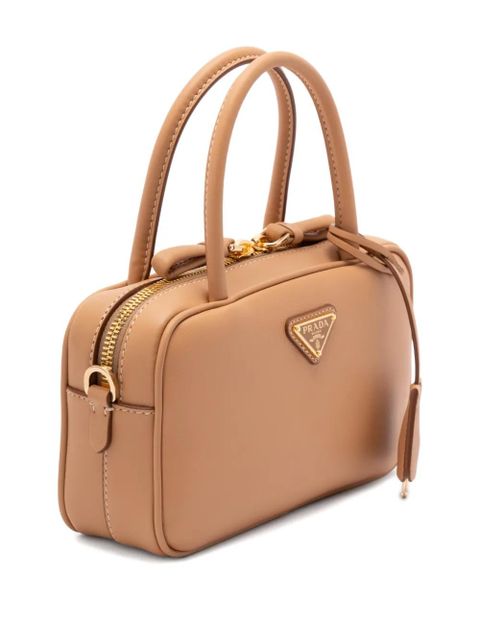 Prada triangle logo bauletto tote bag - Neutrals