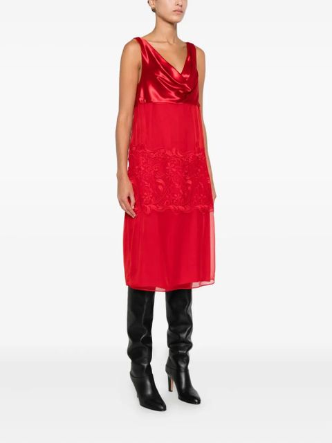 Ferragamo cowl-neck lace-insert dress - Red