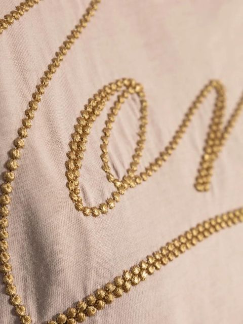 Moncler embroidered cursive-logo T-shirt - Pink