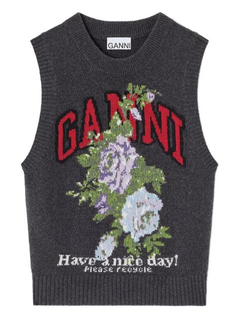 GANNI floral-logo wool vest - Grey - zdjęcie produktu nr 1