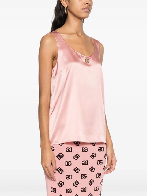 Dolce & Gabbana DNA logo-plaque satin top - Pink