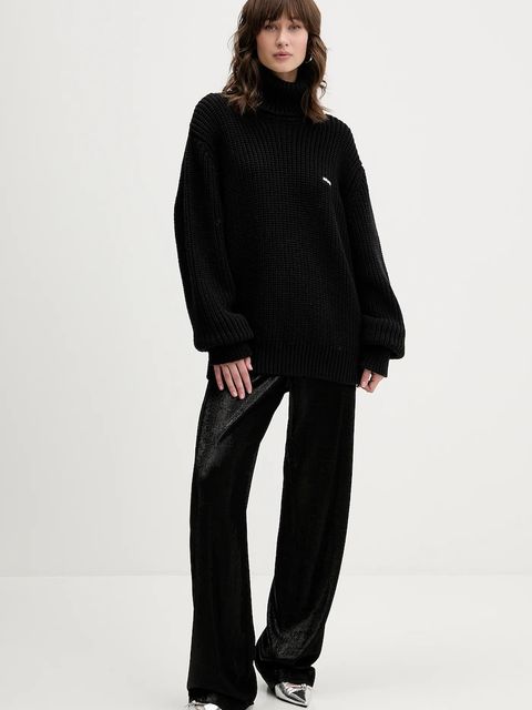 Rotate sweter z dodatkiem wełny damski kolor czarny ciepły z golfem 114734100