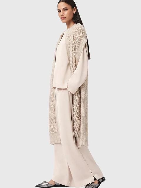 AllSaints spodnie LEANNE damskie kolor biały szerokie medium waist W015TD