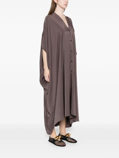 Eleh V-neck button midi dress - Brown