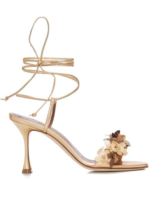 Manolo Blahnik 90mm Anista flower-embellished lace-up sandals - Yellow - zdjęcie produktu nr 1