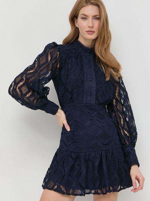 Bardot sukienka kolor granatowy mini rozkloszowana