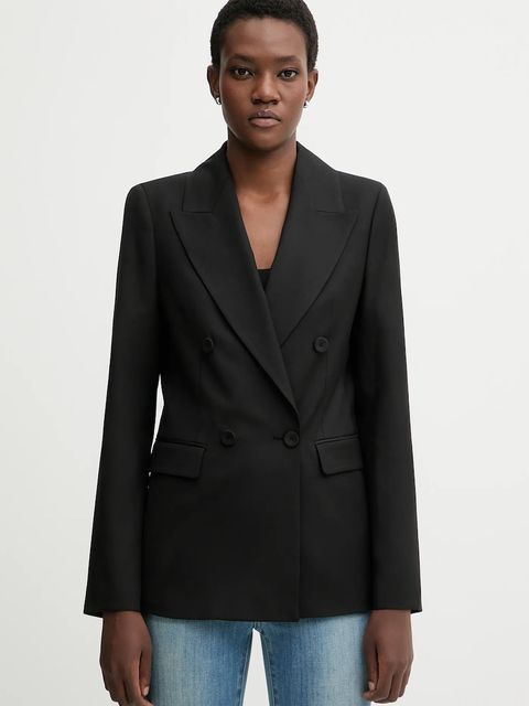 Blugirl Blumarine marynarka z dodatkiem wełny kolor czarny dwurzędowa gładka RF5264.T207A - zdjęcie produktu nr 1