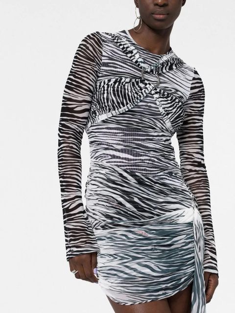 The Attico tiger-print mesh mini dress - White