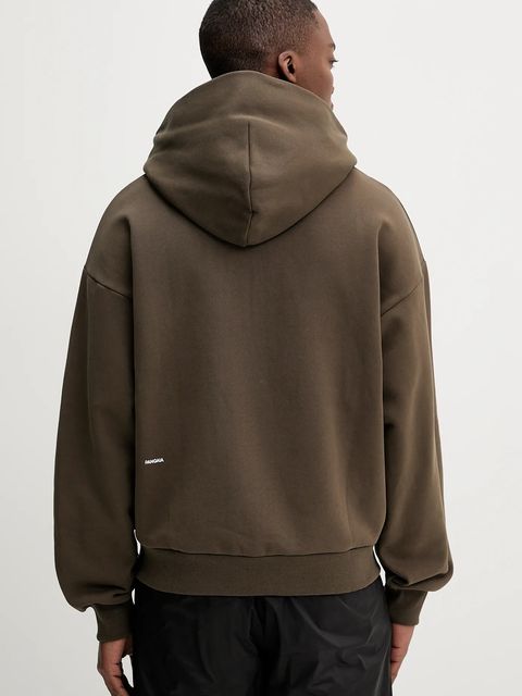 Pangaia bluza bawełniana kolor brązowy z kapturem gładka 10002310