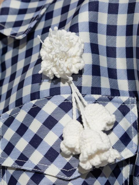 Self-Portrait check-print pom-pom jacket - Blue