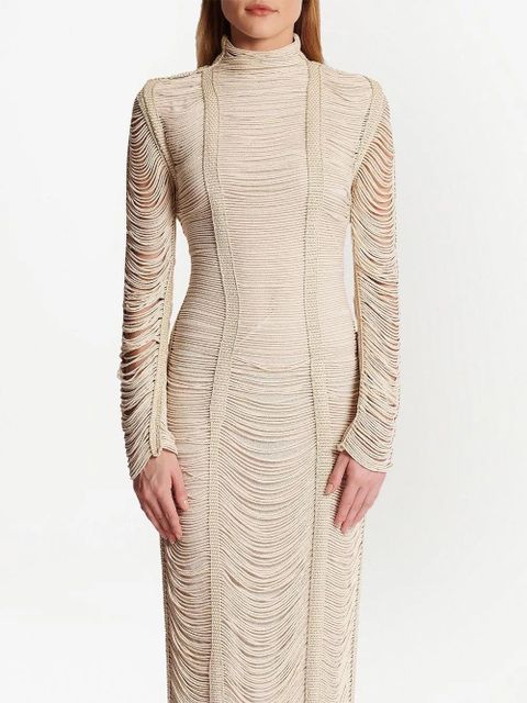 Balmain macramé-long-sleeves-maxi-dress - Neutrals