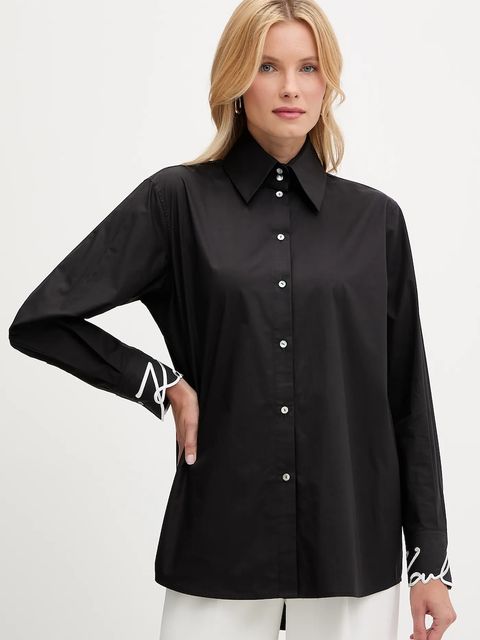 Karl Lagerfeld koszula bawełniana damska kolor czarny regular z kołnierzykiem klasycznym A3W11023 - zdjęcie produktu nr 1