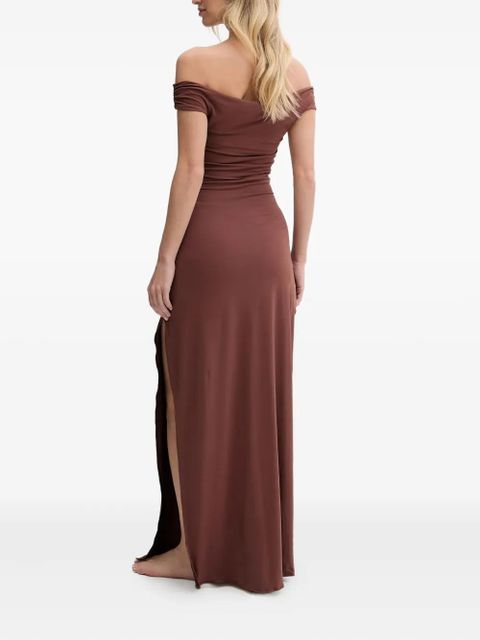 Bond-eye off-shoulder side-split maxi dress - Brown