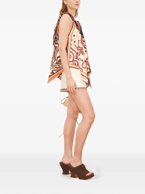 ALEMAIS Wilson mixed-print handkerchief-hem top - Brown