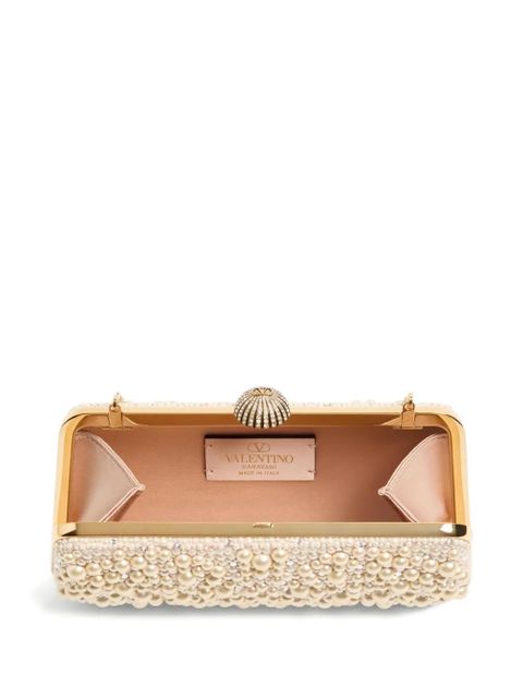 Valentino Garavani Carry Secrets pearls rhinestones clutch bag - Neutrals