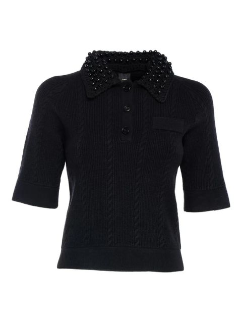 PINKO beaded-collar cable-knit knitted polo top - Black - zdjęcie produktu nr 1