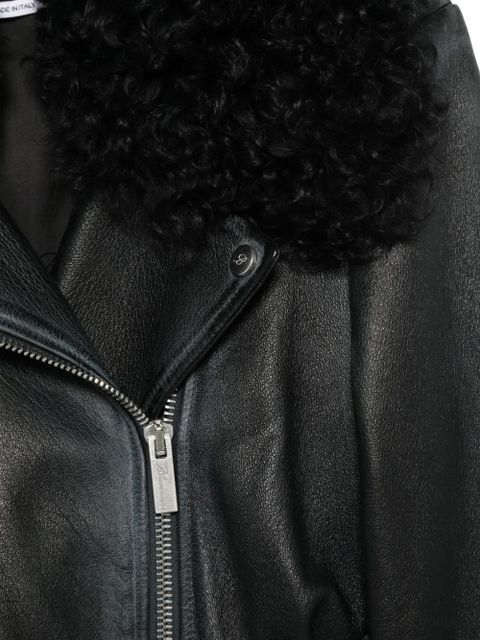 Blumarine shearling-trim leather coat - Black