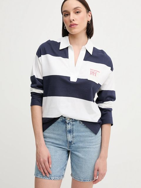 Tommy Hilfiger szorty jeansowe bawełniane damskie kolor niebieski gładkie high waist WW0WW45505