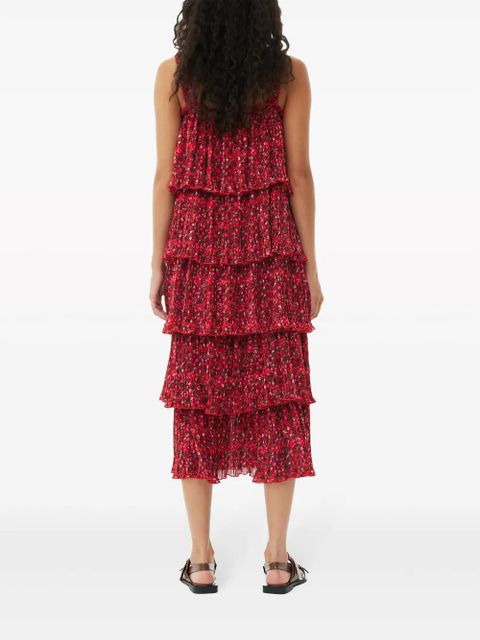 GANNI floral-print pleated midi dress - Red
