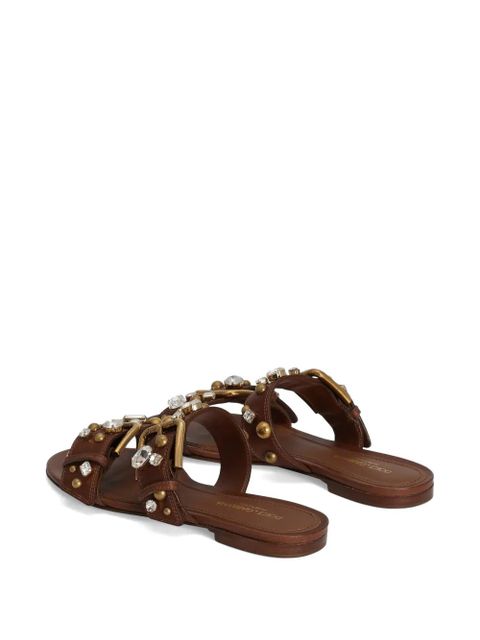 Dolce & Gabbana cowhide embellished flat slippers - Brown
