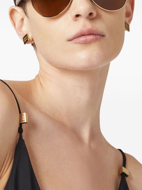 Miu Miu logo-plaque swimsuit - Black