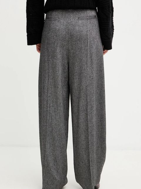 BOSS spodnie z domieszką wełny damskie kolor szary proste high waist 50548212 - zdjęcie produktu nr 2