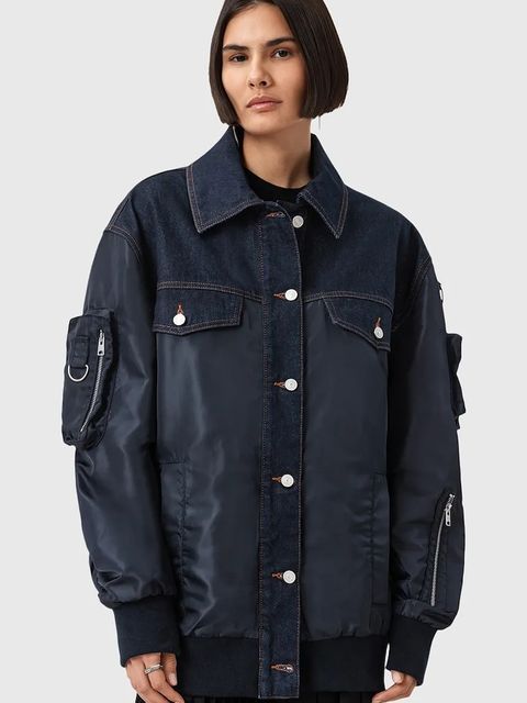 AllSaints kurtka bomber VERITY kolor granatowy przejściowa oversize W024OD - zdjęcie produktu nr 1