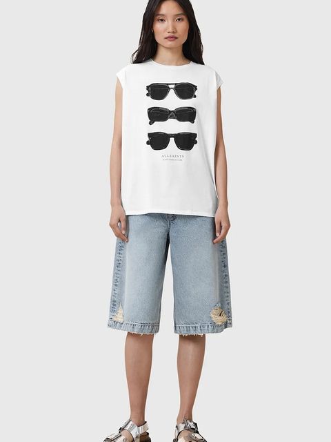 AllSaints top bawełniany SUNNIES damski kolor biały z nadrukiem W163JC