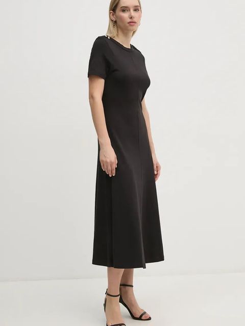 Tommy Hilfiger sukienka bawełniana kolor czarny midi rozkloszowana WW0WW42917