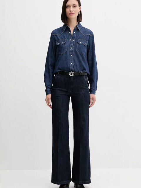 United Colors of Benetton koszula jeansowa damska kolor niebieski regular z kołnierzykiem klasycznym