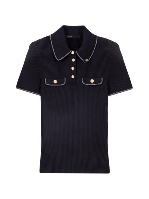 Maje contrast-trim ribbed polo top - Black - zdjęcie produktu nr 1