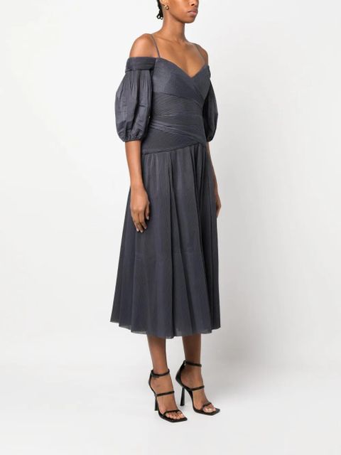 ZIMMERMANN off-shoulder pleated midi dress - Blue