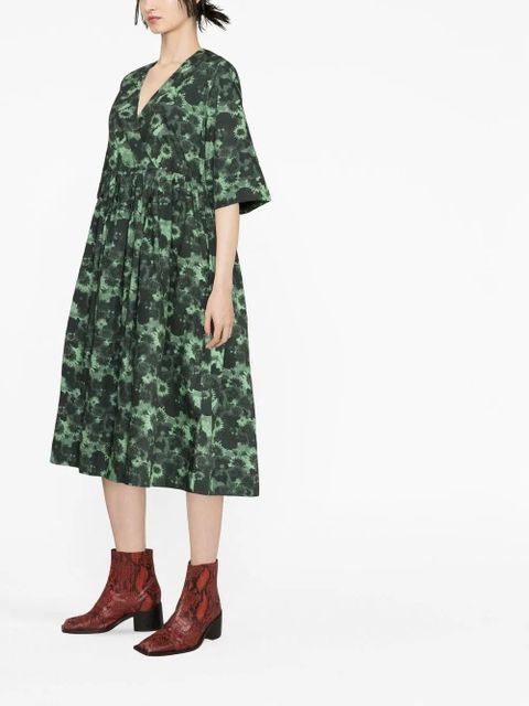 GANNI organic cotton V-neck midi dress - Green