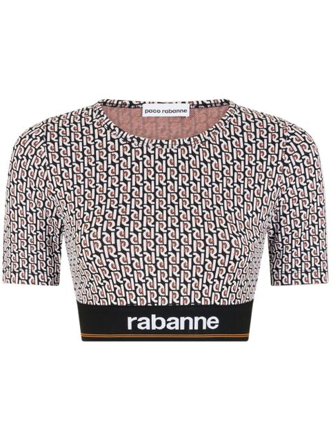 Rabanne monogram-print cropped T-shirt - Black - zdjęcie produktu nr 1