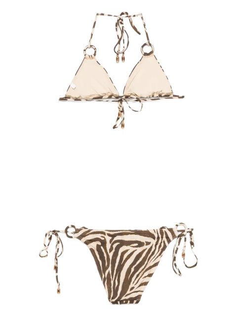 ZIMMERMANN Wanderlust ring-tie zebra-pattern bikini - Brown